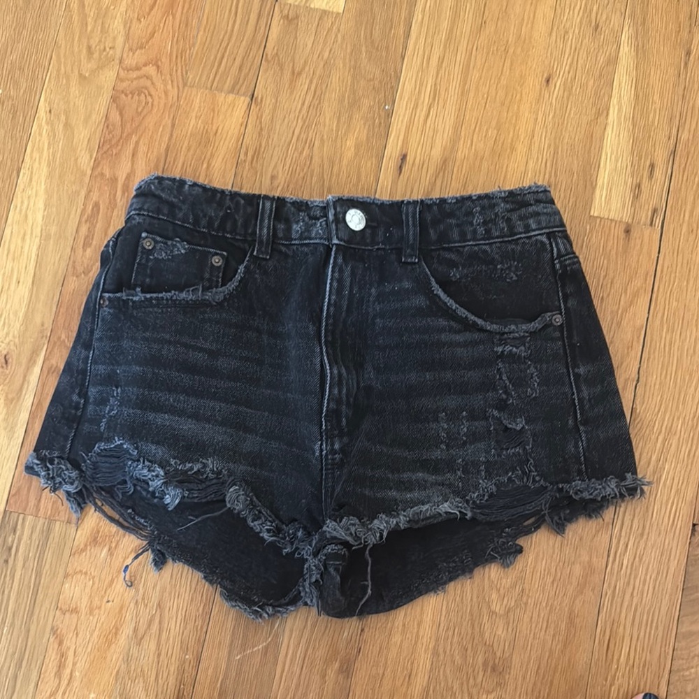 Zara Distressed Black Denim Shorts